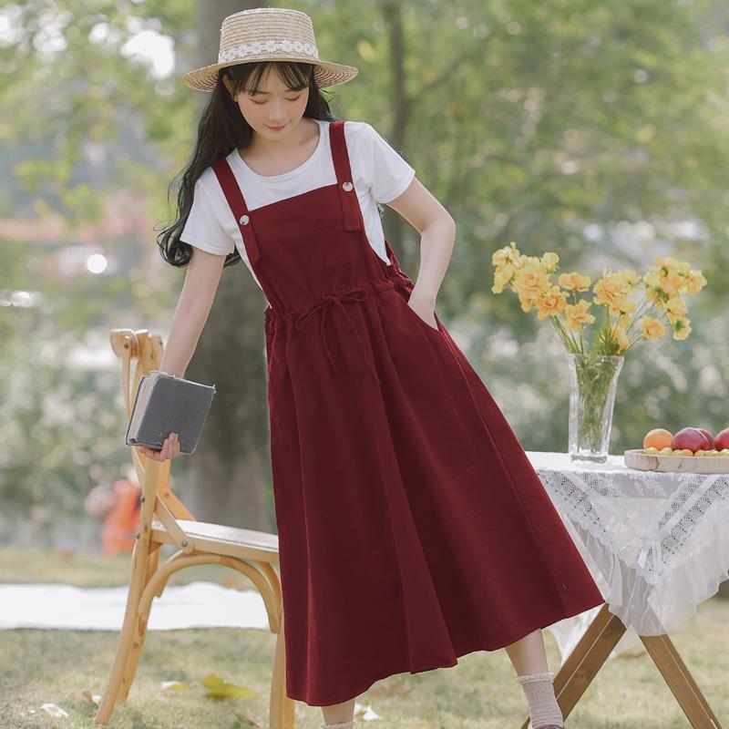 Literary And Forest Suspender Skirt College Style Dress