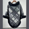 Big Fur Collar Cloak Mid-length Batwing Sleeve Pullover Classic Plaid Shawl