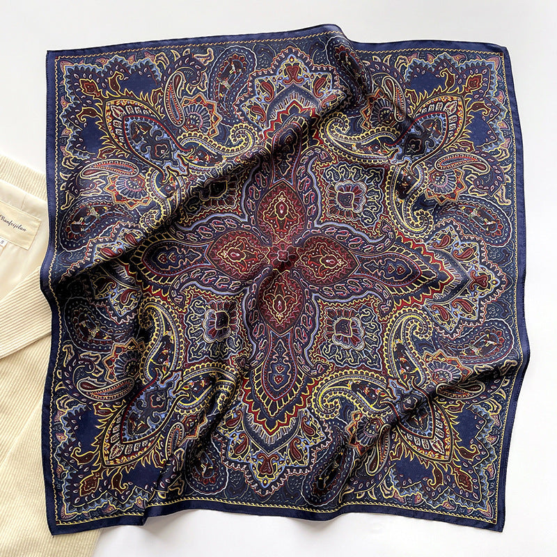 Autumn And Winter New Literary Flower Printing Silk Kerchief Women