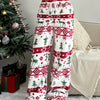 Christmas Plush Warm Pattern Printing Casual And Comfortable Loose Straight Trousers