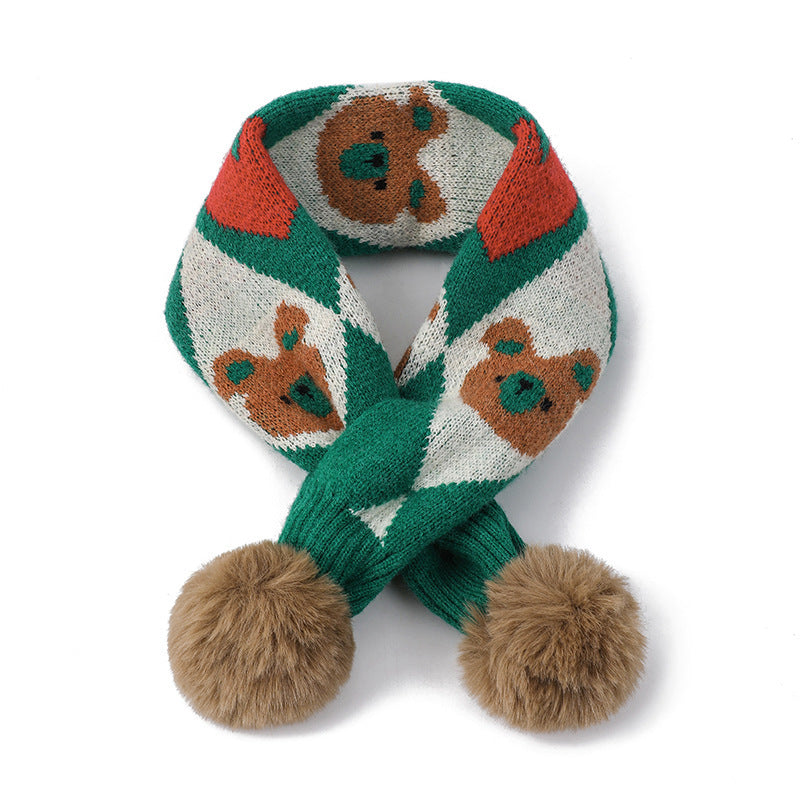 Cartoon Bear Rabbit Piercing Rabbit Hair Ball Knitted Wool Scarf