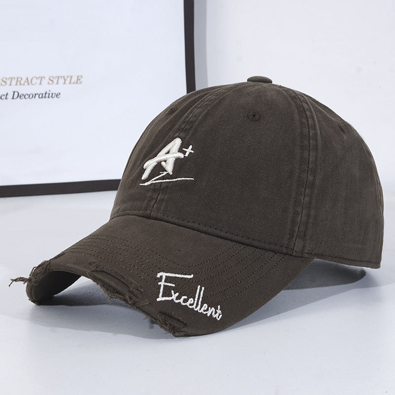 Fashionable All-match Soft Top Baseball Cap Ripped Sun-proof Peaked Cap
