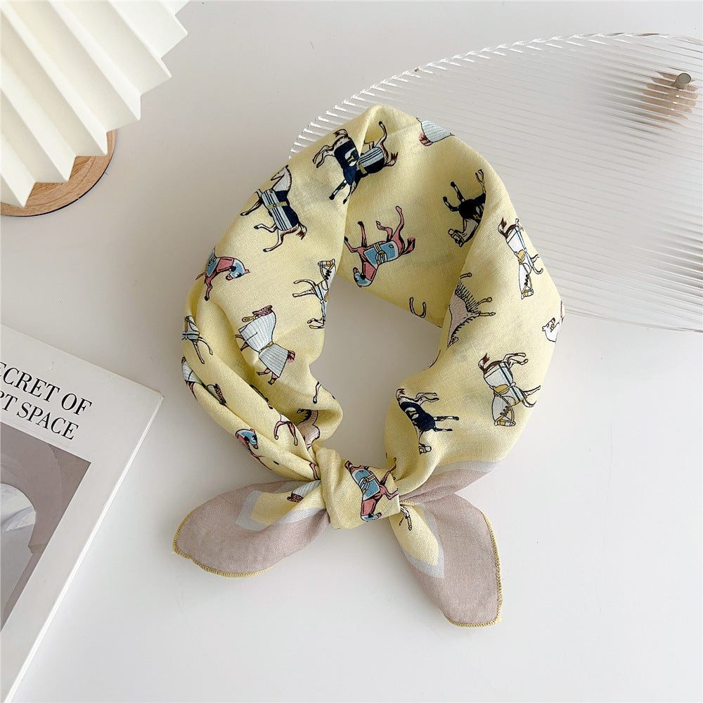 Women's Cotton And Linen Small Square Towel Silk Scarf Artistic All-match Fashion