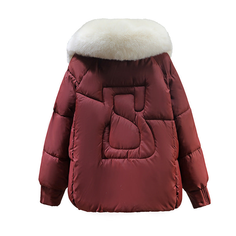 Big Fur Collar Thick Warm Korean Style Light Luxury Trendy Coat