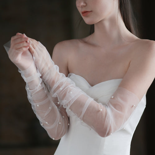White Long Style Arms Hiding Bridal Gloves