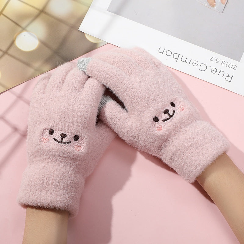 Warm And Cute Female Fleece-lined Thickened Cycling Five Finger Touch Screen
