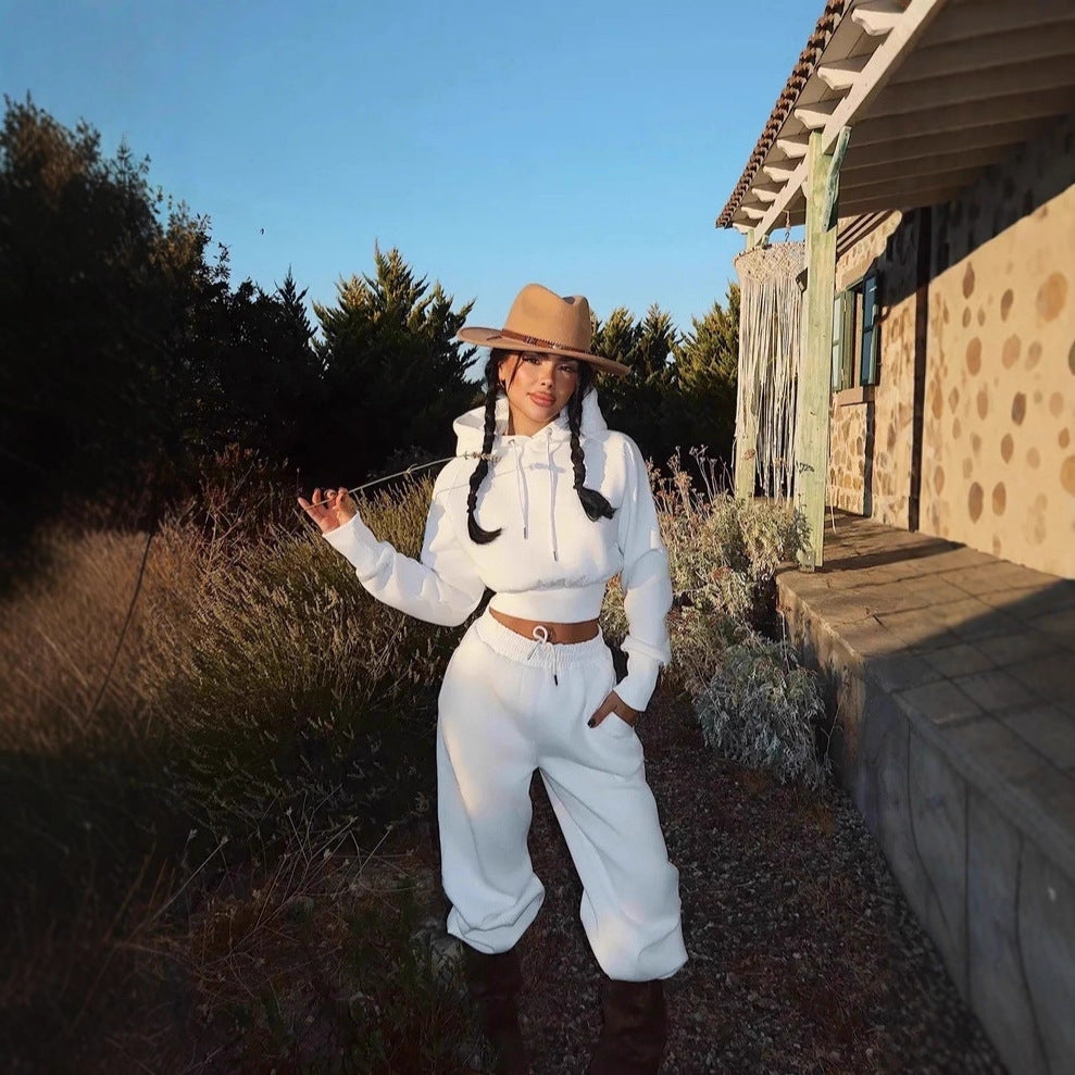 Round Neck Long-sleeve Suit Women's Pocket Pants