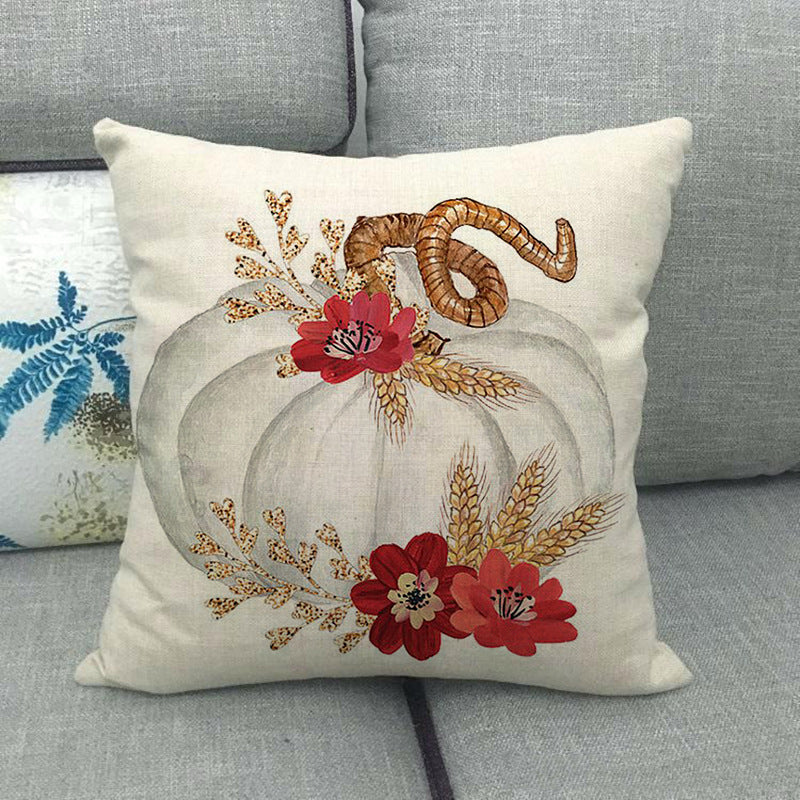 Painted pumpkin linen pillowcase