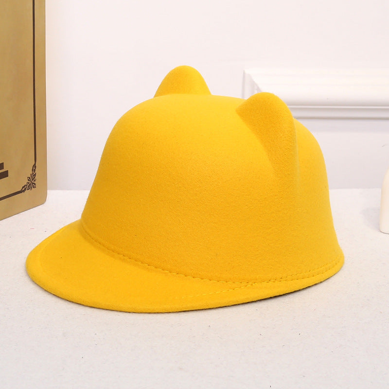 Women's Dome Retro Woolen Peaked Cap Cute Cat Ears Equestrian Hat