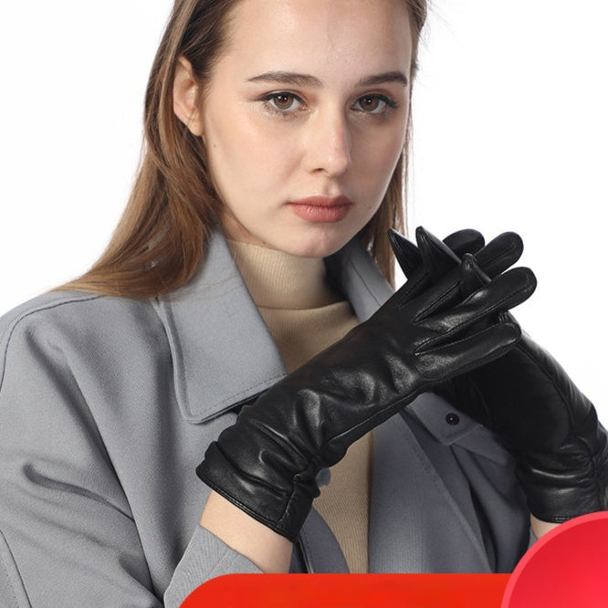 Women's Winter Riding Motorcycle Finger Thickened Warm Leather Gloves