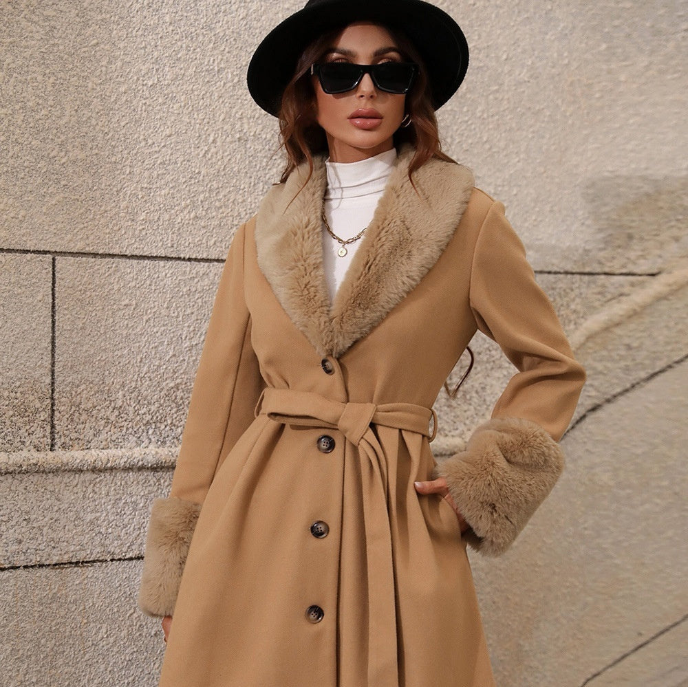 Women's Lapel Cardigan Single-breasted Strap Trench Coat