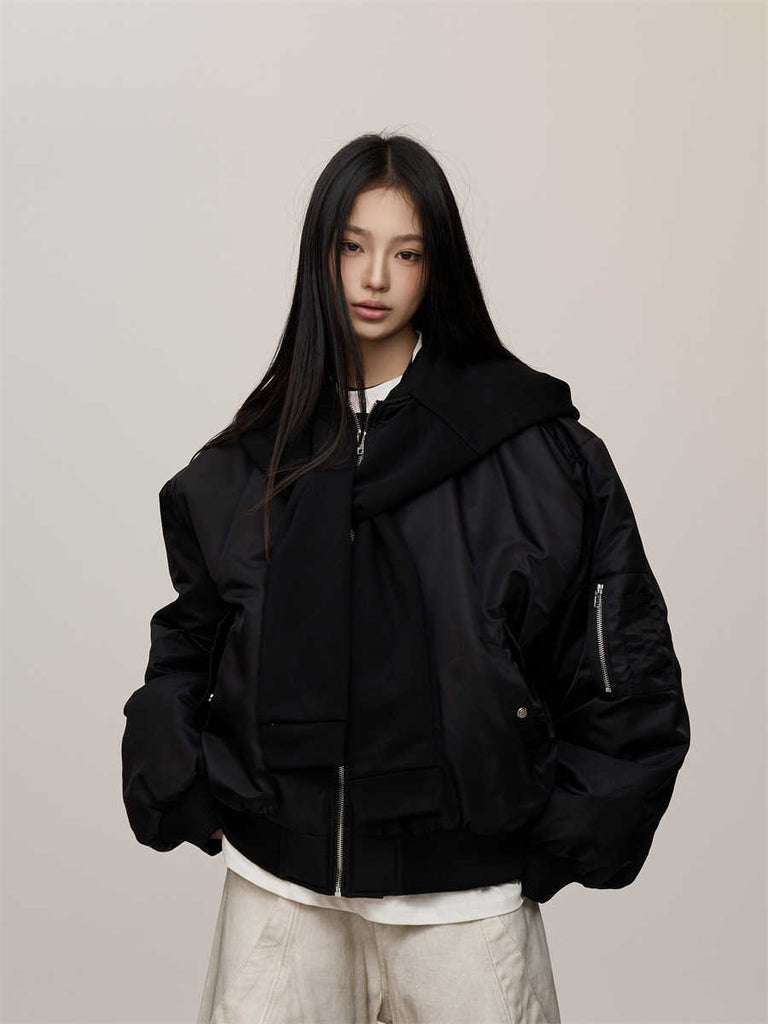 Loose Autumn Winter False-two-piece Fleece-lined Flight Jacket