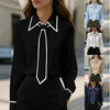 Autumn Fashion Solid Color Commute Tie Long Sleeve Shirt Women's Clothing