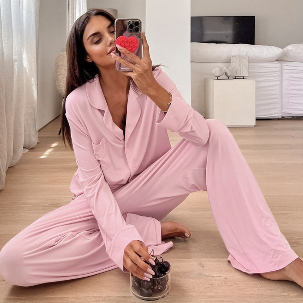 Long Sleeve Long Pants Pajama Set Comfortable Home Wear For Women