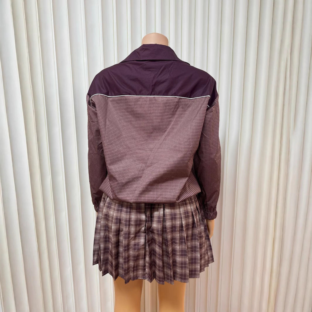 Lapel Zipper Cardigan Long-sleeved Top Sexy Skirt Two-piece Set