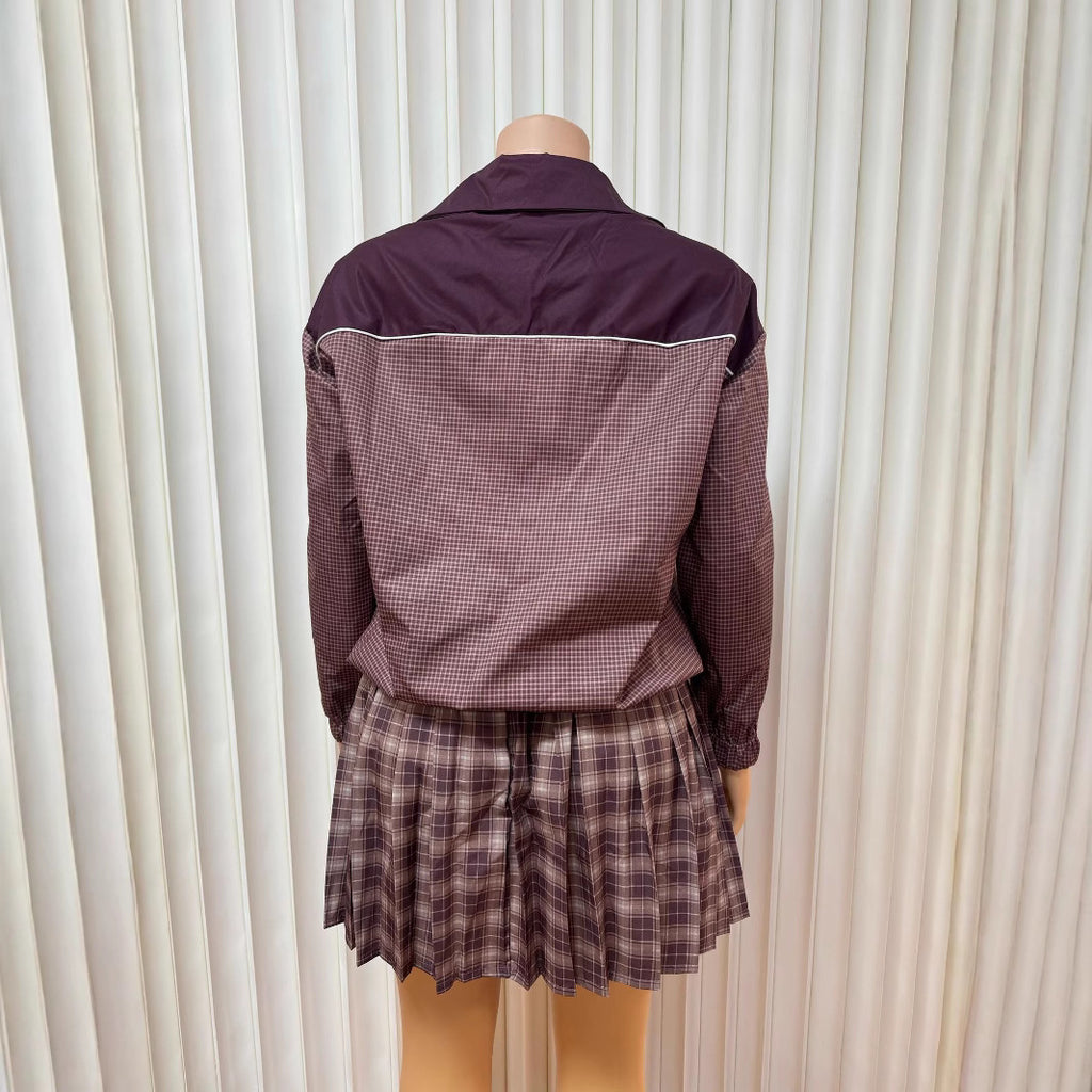 طقم من قطعتين: كارديجان بياقة وسحاب، بلوزة بأكمام طويلة، تنورة مثيرة