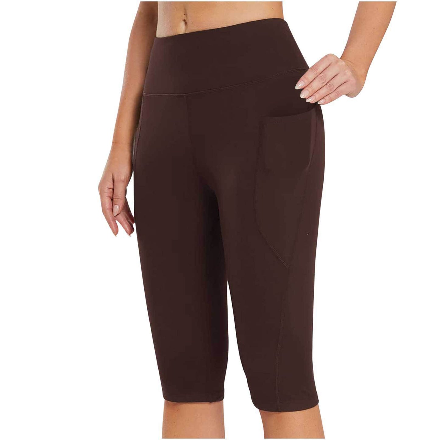 Side Pocket Solid Color High Waist Tight Stretch Sports Leggings