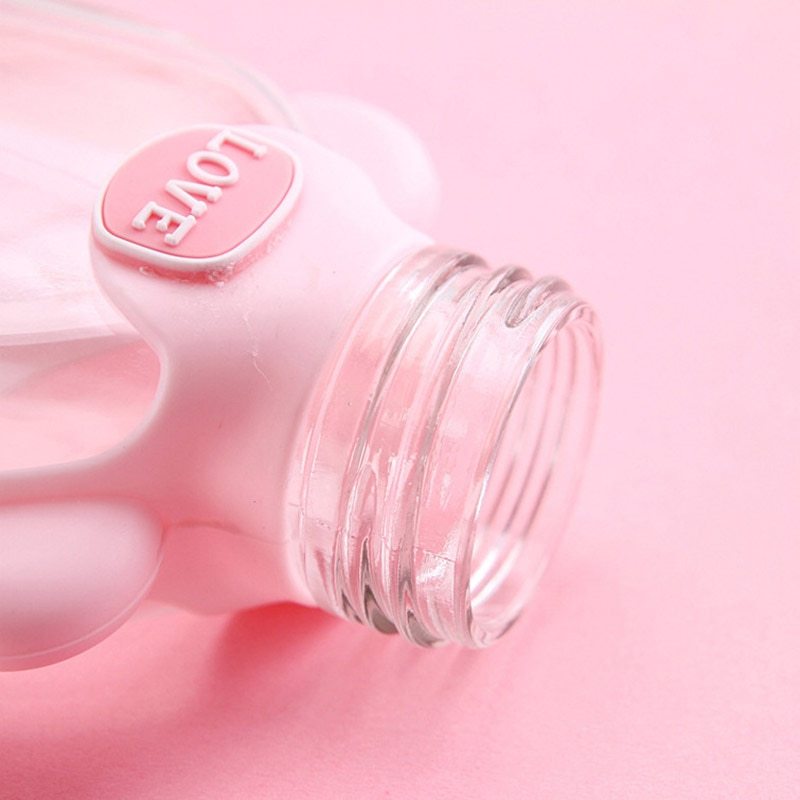 Flat Bottle Silicone Jacket Glass Glass Flower Cute Girl Heart Glass