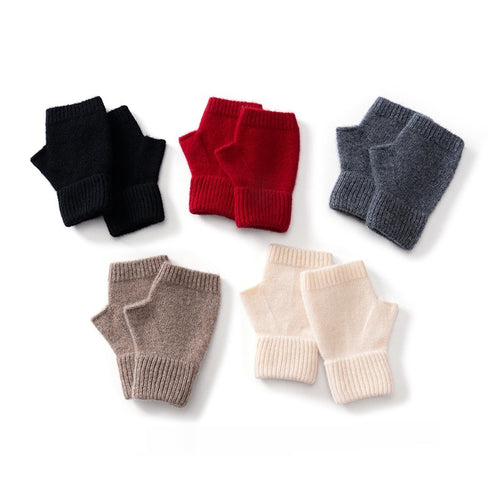 Australia Wool Warm Knitted Flat Flower Fingerless Cashmere Gloves