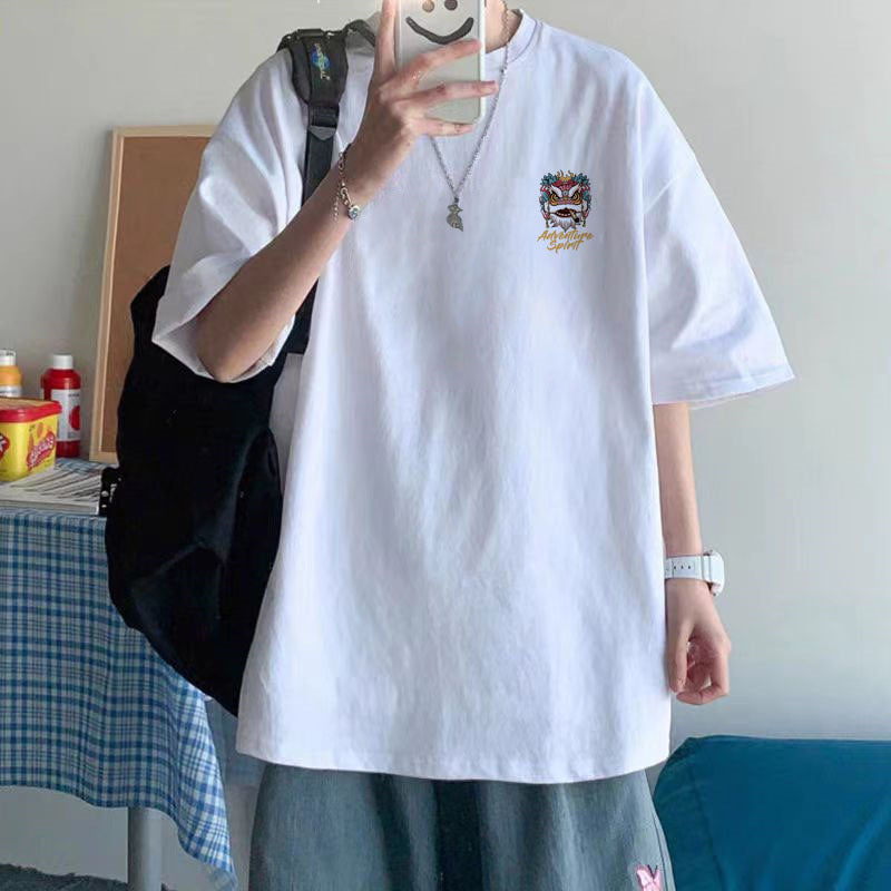 Cotton Short Sleeve Plus Size Loose Round Neck Print