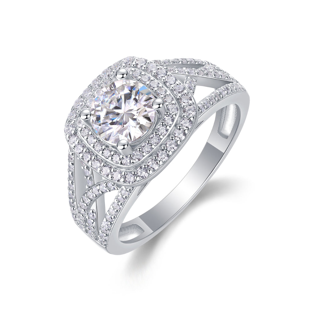 Supreme Charm - A Wedding Ring Set With 1-carat Top-quality Moissanite S925 Silver And Platinum-plated Diamond Can Be Tested With A Diamond Pen