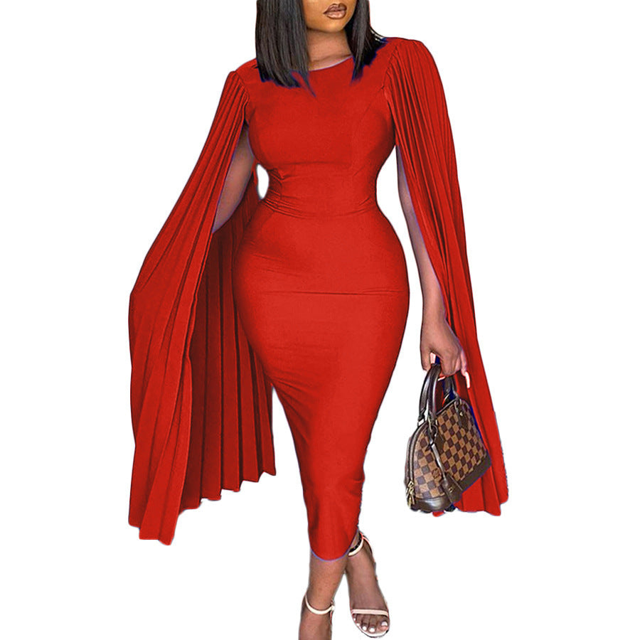 Fashion Pleated Ol Cape Plus Size Gown