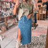 Women's All-match Leopard Print High Waist Slit Denim Skirt