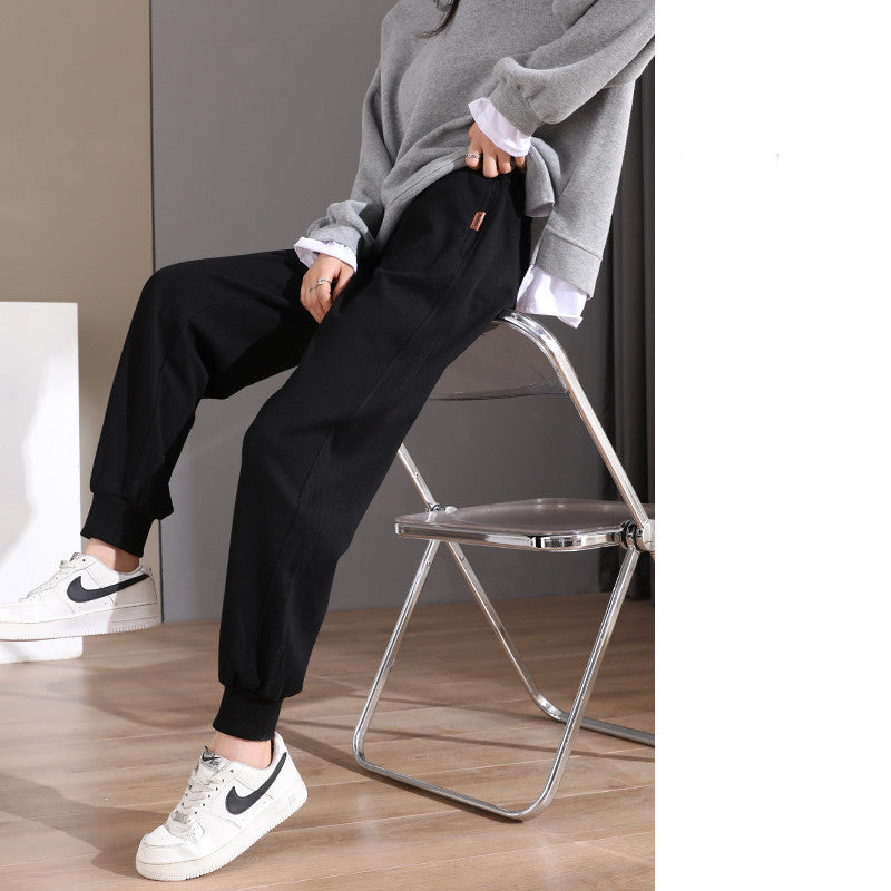 Women's Spring And Autumn Thin Loose Black Sports Pants