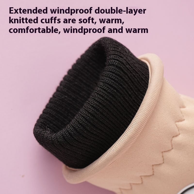 Children's Gloves Autumn And Winter Outdoor Cold-proof Warm With Velvet Anti-slip Cycling Cartoon Cute Windproof