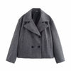 Gray Suit Woolen Jacket Women's Loose Double-breasted Short Coat