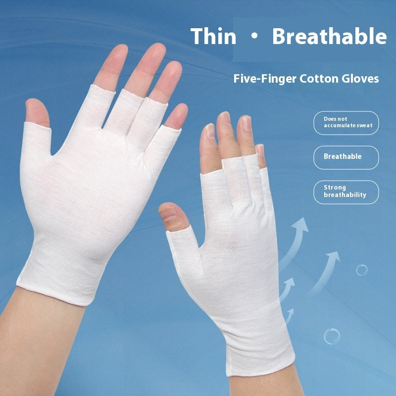 Exposed Five-finger White Cotton Gloves Half-finger And Breathable Sweat-absorbent Thin