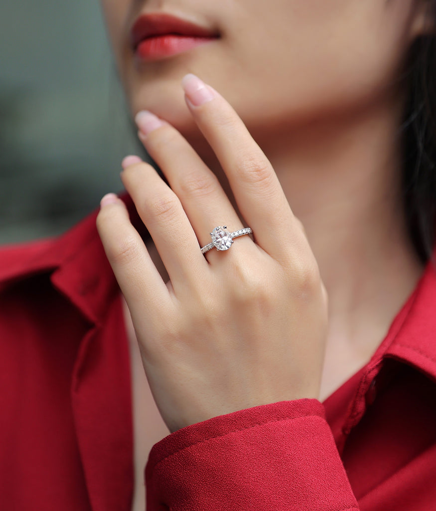 Cinderella - Set With Top-quality Moissanite S925, Silver And Platinum-plated Diamond Wedding Ring. The Ring Can Be Inspected With A Diamond Pen