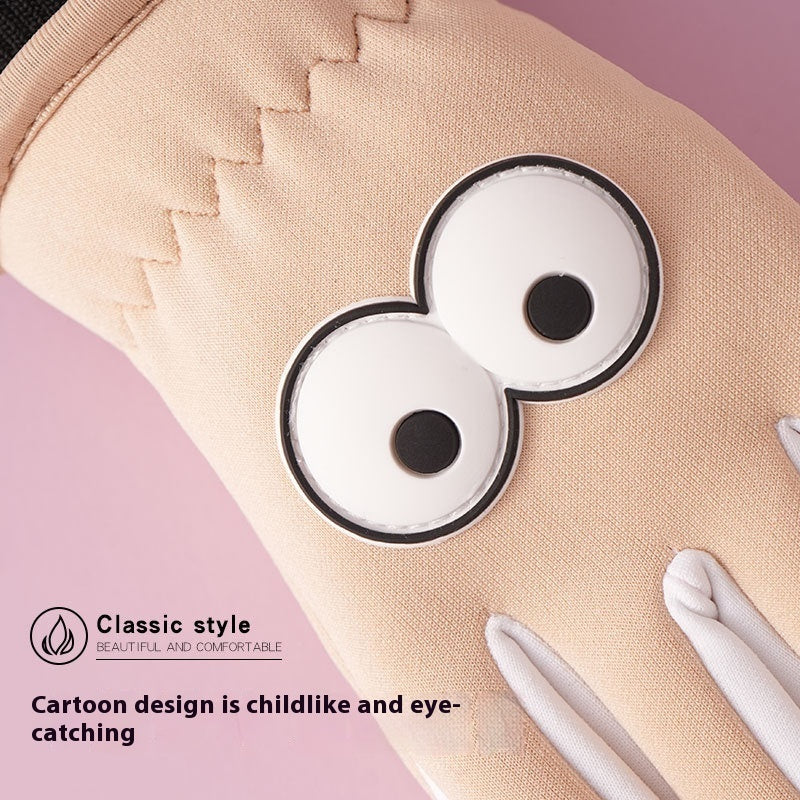 Children's Gloves Autumn And Winter Outdoor Cold-proof Warm With Velvet Anti-slip Cycling Cartoon Cute Windproof