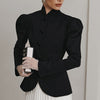 جاكيت بدلة قصير أنيق ذو ياقة سوداء بتصميم كلاسيكي فرنسي للنساء