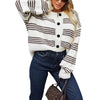 Striped Loose Button Long Sleeve Black And White Overcoat Coat