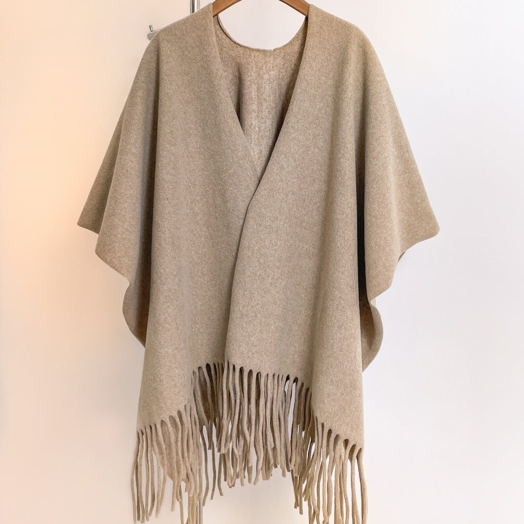 Solid Color Fashion Retro High-grade Travel Warm Outerwear Cloak Robe