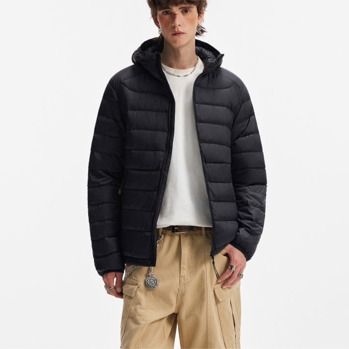 Lightweight Ribbed Hooded Down Jacket For Men And Women, Warm In Winter