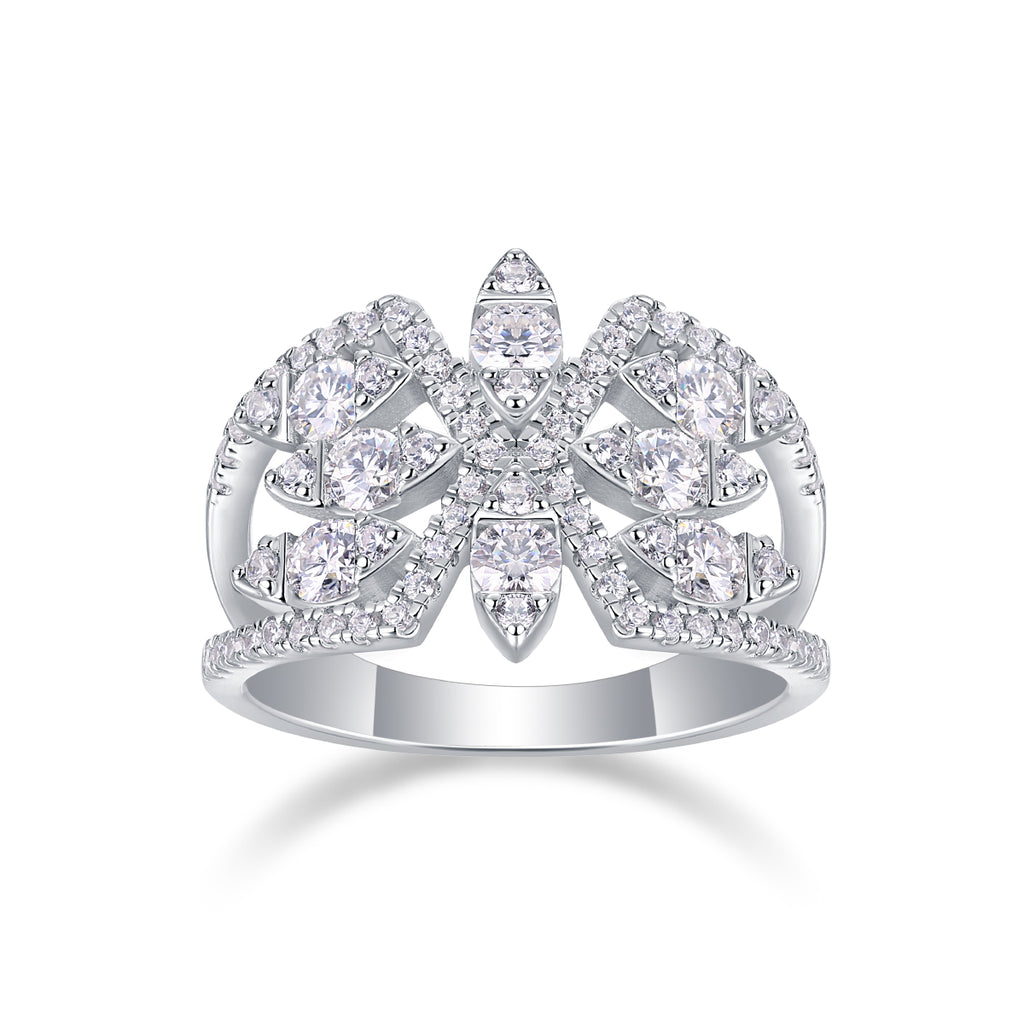 Silent Flower - A Wedding Ring Set With Top-quality Moissanite S925 Silver And Platinum-plated Diamond. The Ring Can Be Inspected With A Diamond Pen