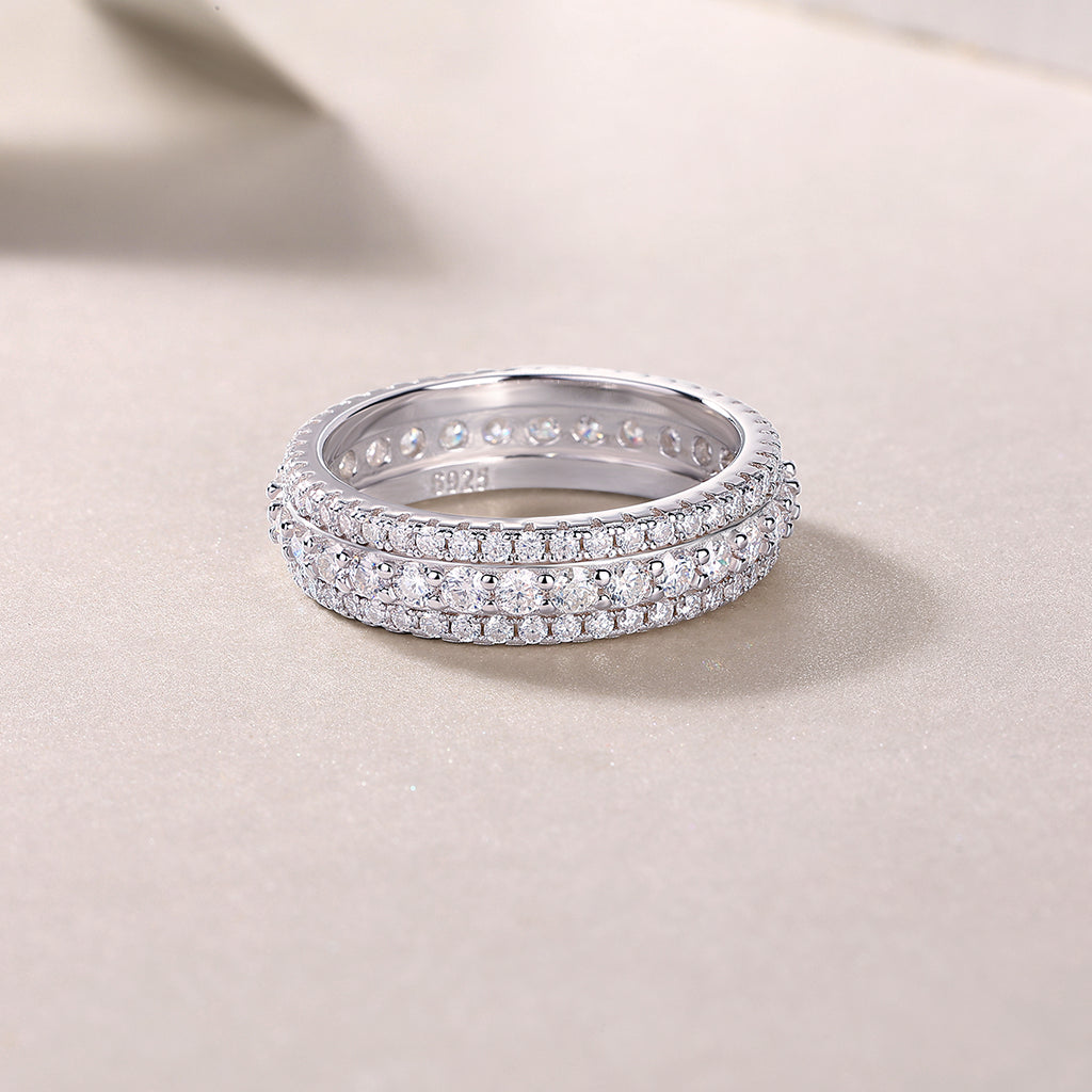 Cold Moonlight - Set With Top-quality Moissanite S925 Silver And Platinum-plated Diamond Wedding Ring. The Ring Can Be Inspected With A Diamond Pen