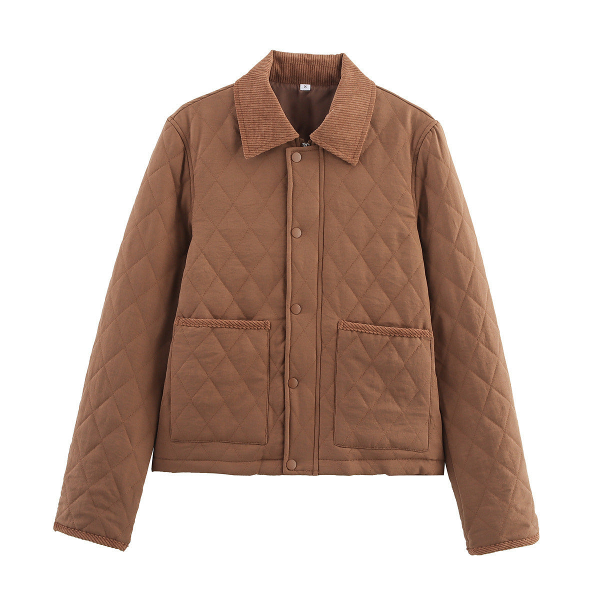 Autumn And Winter Corduroy Lapel Diamond Plaid Short Cotton Jacket All-matching