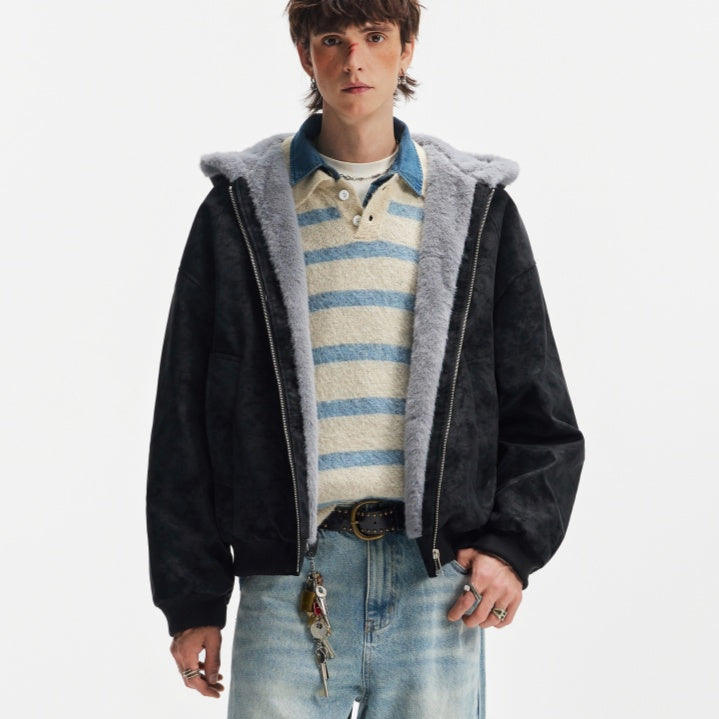 Hooded Cotton Jacket For Winter, Warm And Thick With Fur Collar