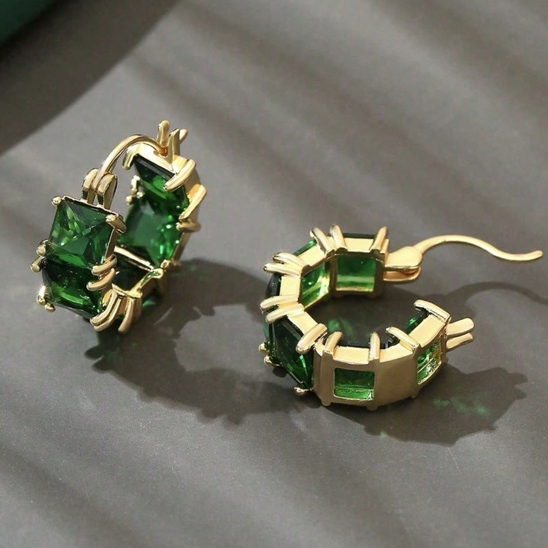 Copper Inlaid Zircon Geometric Round Hoop Earrings Vintage And Elegant Emerald Earrings