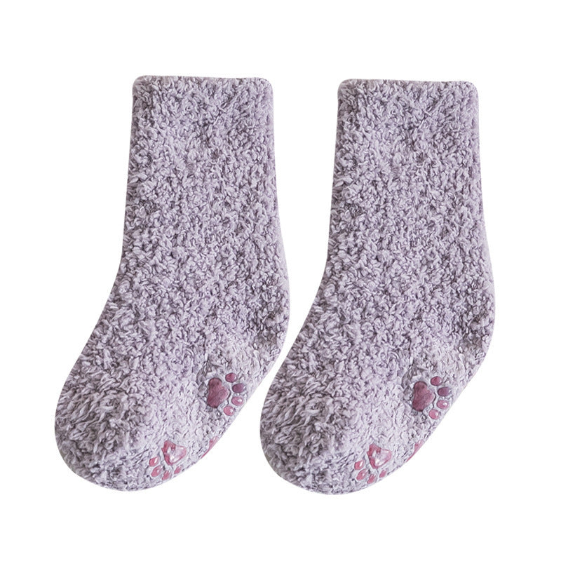 Warm Breathable Coral Fleece Children's Socks Candy Color Home Boy Girls Mid-calf Length Room Socks