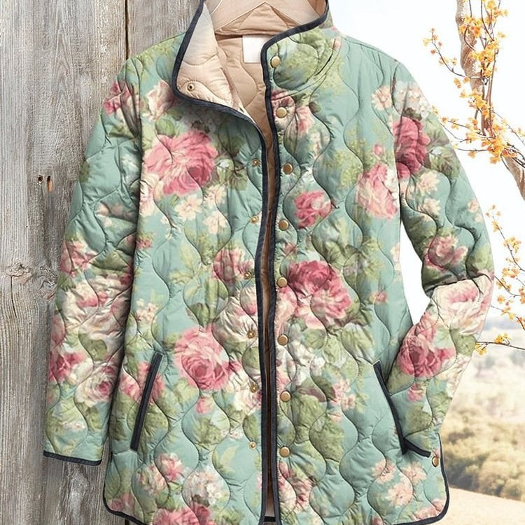 New Women's Fashion Cotton-padded Jacket Flower Digital Printing