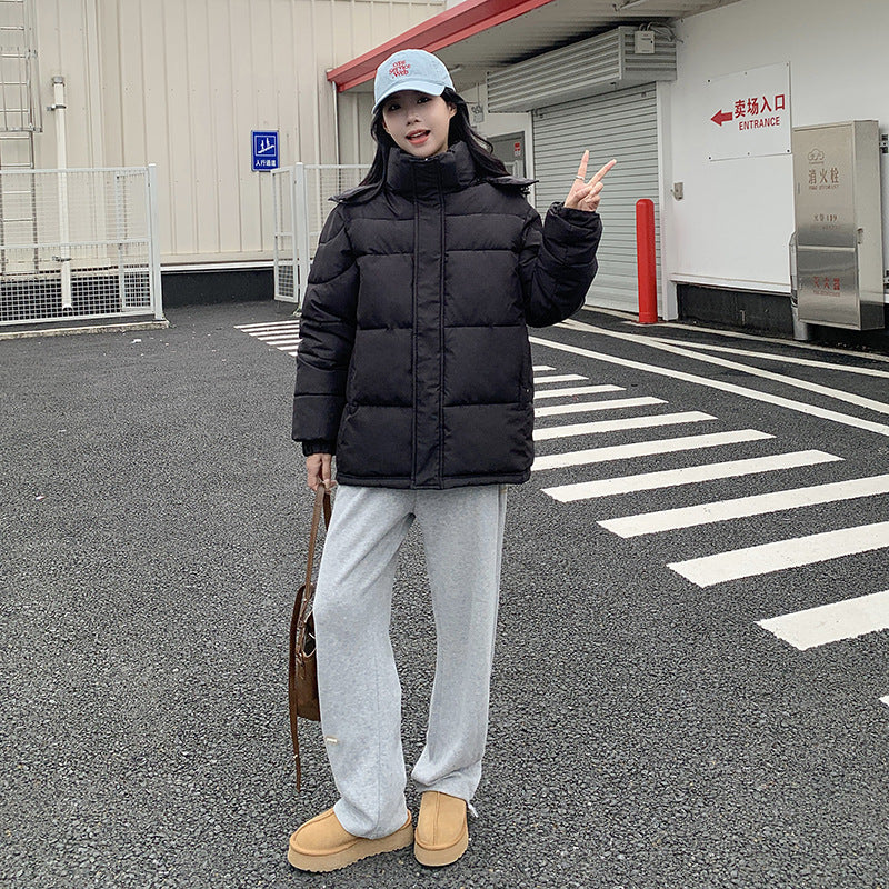 جاكيت قطني قصير للنساء، دافئ، مزود بغطاء رأس، مقاوم للرياح، مبطن بالقطن