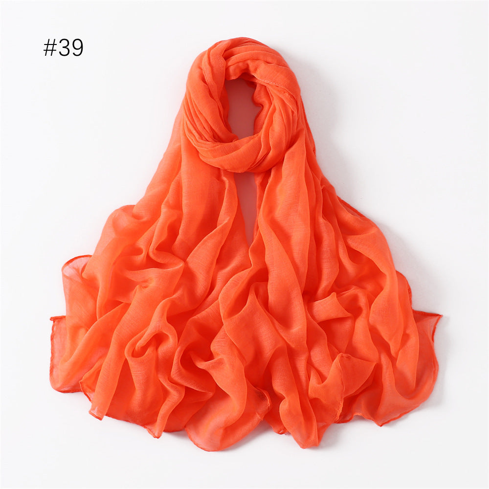 Classic Women's Pure Color Tulle Cotton And Linen Breathable Thin Scarf Silk