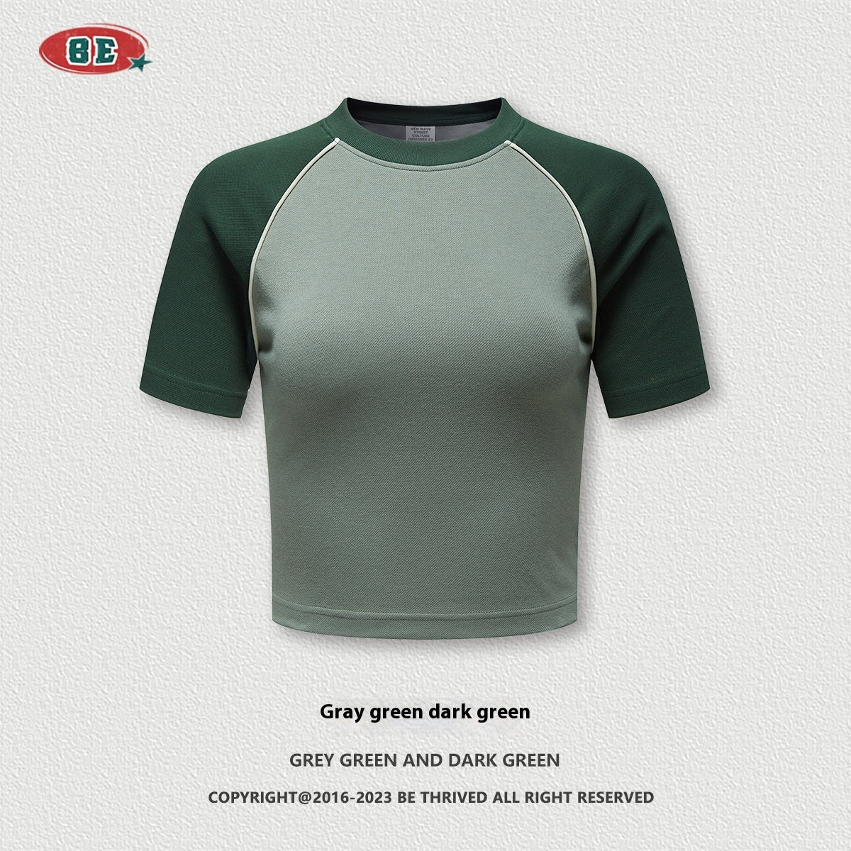 Summer Beauty Retro Hot Girl Short T-shirt Contrast Color Raglan Sleeve Round Neck