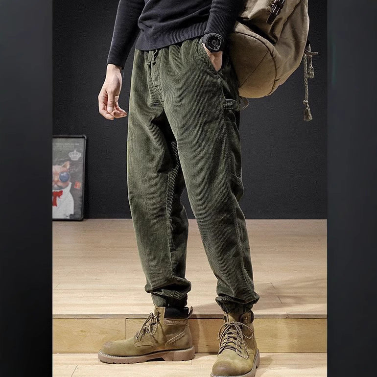 Mens Casual Loose-fitting Plus-size Corduroy Trousers