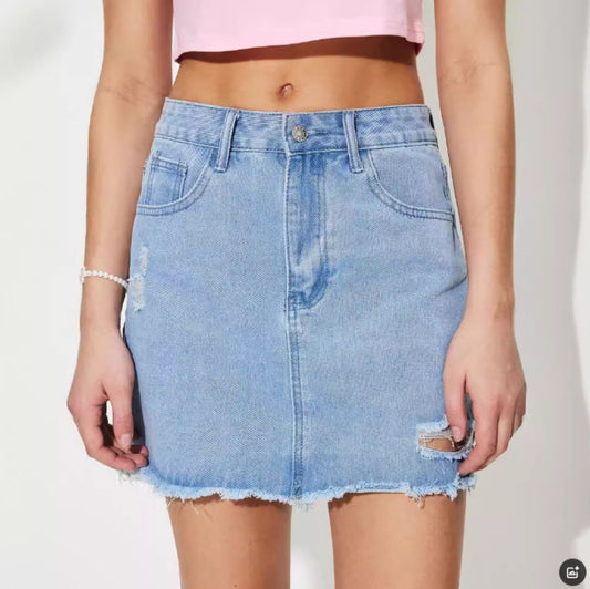 Womens Stylish Distressed Denim Skirt With A Personalized Design
