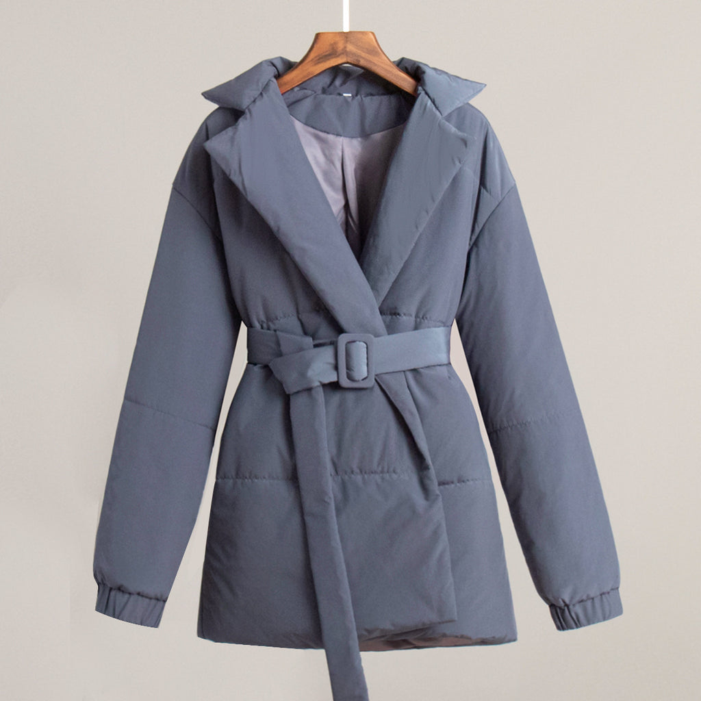 New Thickened Slimming Cinched Cotton-padded Coat Solid Color Belt Cotton Coat Jacket